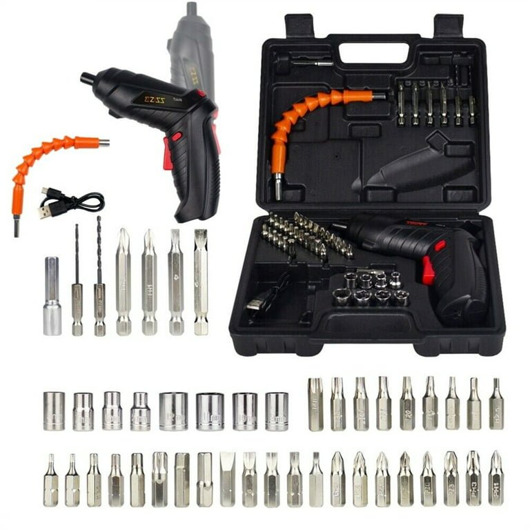 Kit com Chave de fenda elétrica sem fio com bateria de lítio recarregável Mini furadeira 3.6V + 47 peças e Chaves