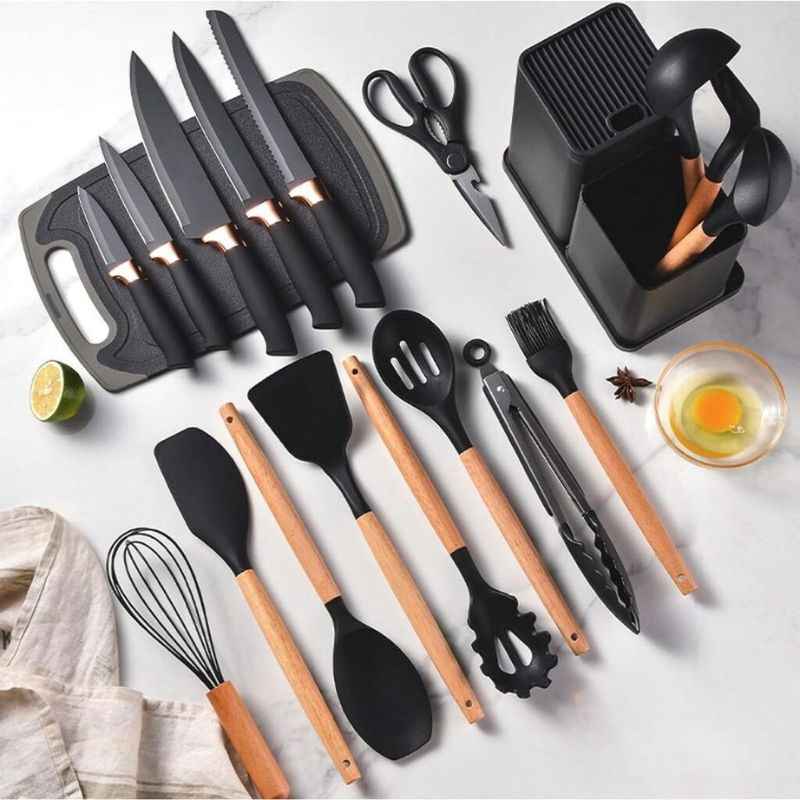 Kit de Utensílios de Cozinha em Silicone - Jogo de 19 Utensílios