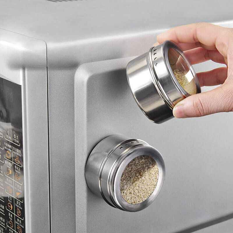 Porta Temperos e Condimentos em Inox - 6 Potes Magnéticos