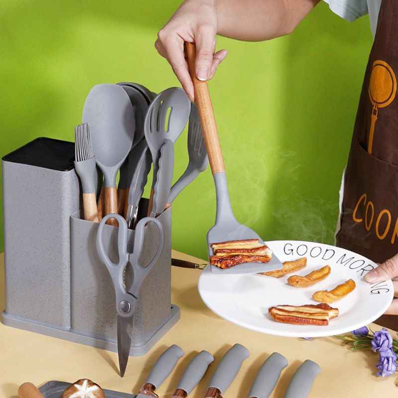 Kit de Utensílios de Cozinha em Silicone - Jogo de 19 Utensílios