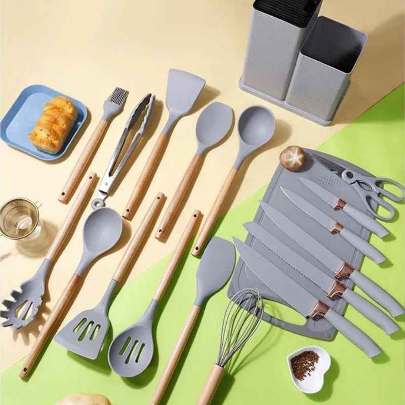 Kit de Utensílios de Cozinha em Silicone - Jogo de 19 Utensílios