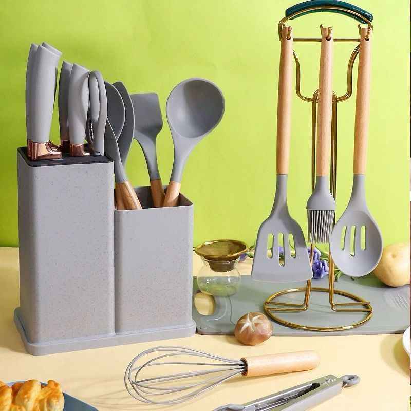 Kit de Utensílios de Cozinha em Silicone - Jogo de 19 Utensílios