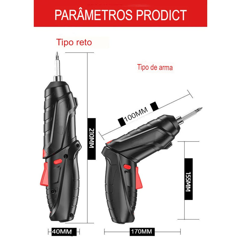 Kit com Chave de fenda elétrica sem fio com bateria de lítio recarregável Mini furadeira 3.6V + 47 peças e Chaves